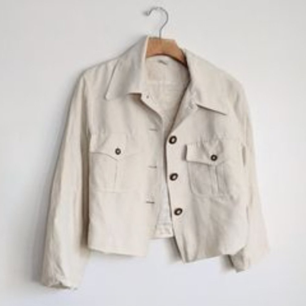 Peter Nygard Vintage Cream Boho Cropped Boxy Jacket 4